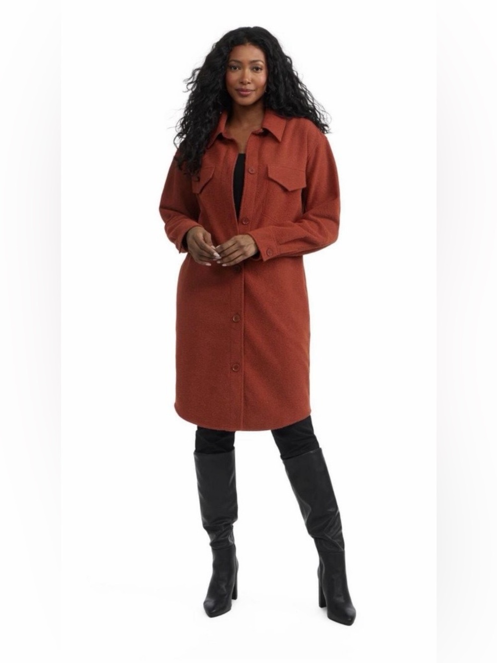 Mexx Women's Rust Button-Front Shacket Coat Size Medium